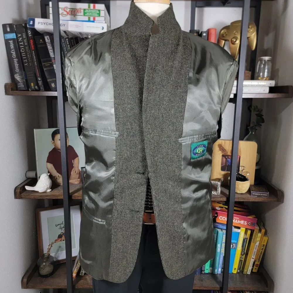VTG Club House Men's Flannel Sport Coat Blazer‎ Two Button Green Brown Size 42R